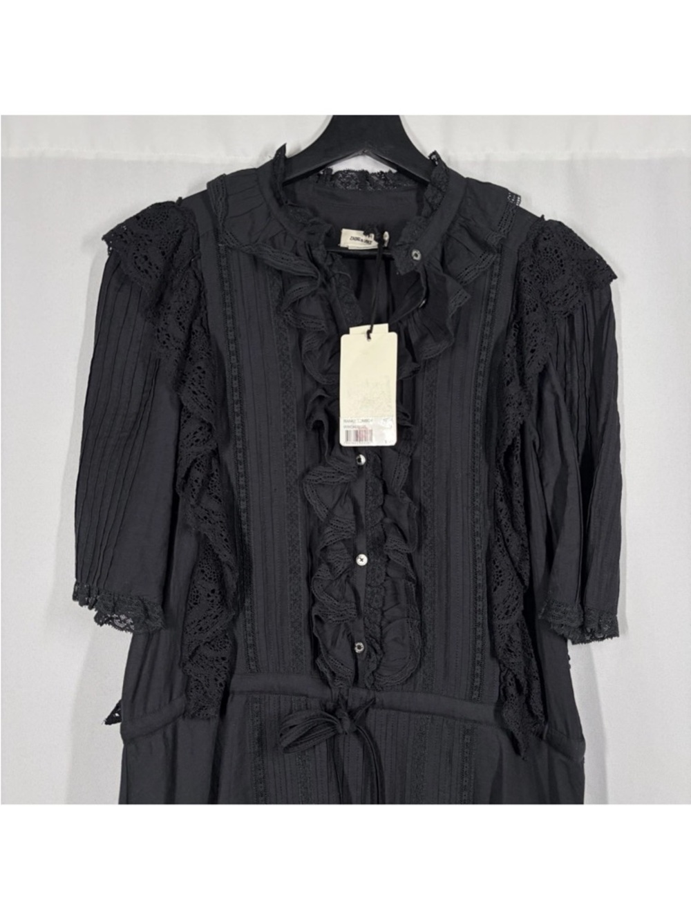 Zadig & Voltaire Black Ruffled Lace-Trim Midi Dress